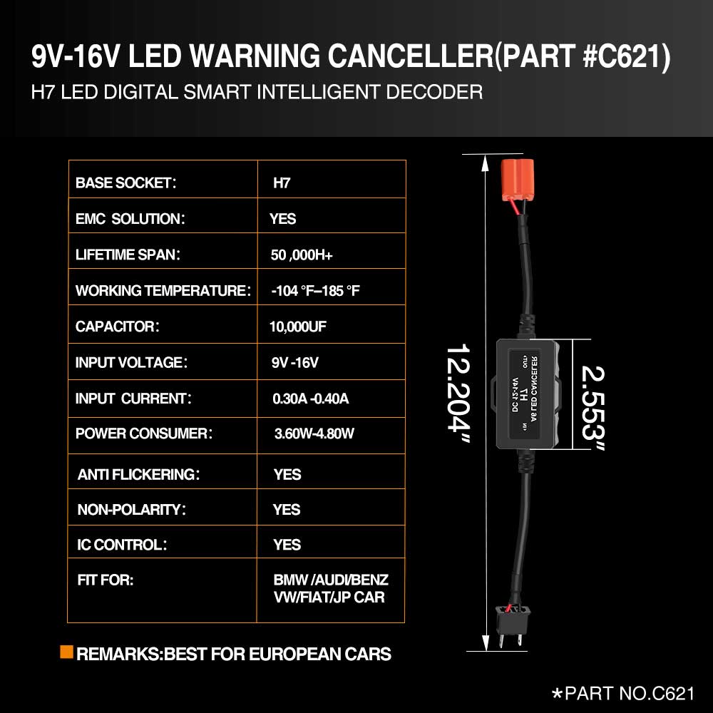 H7 Canbus Adapter Anti-Flicker Warning Canceler for H7 LED Bulb