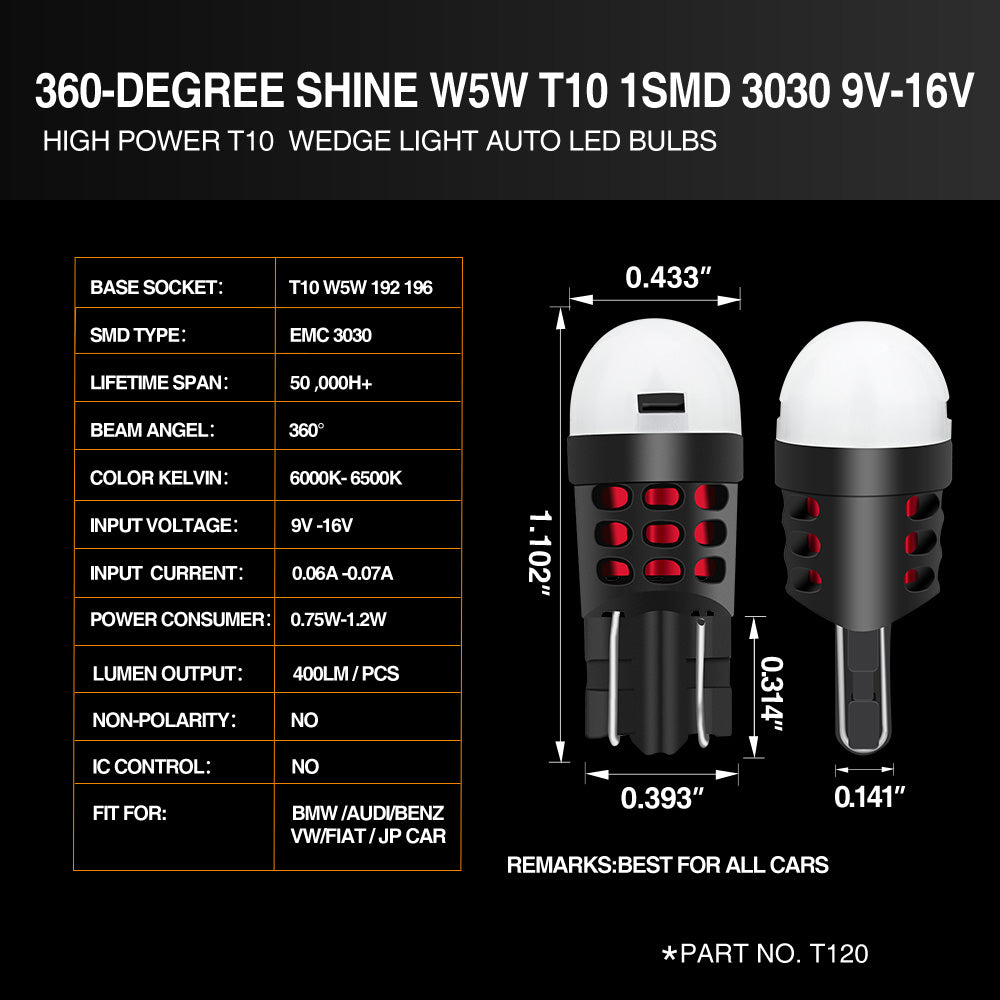 NAO T10 LED W5W ampoule LED 3030 SMD 168 194 5W5 accessoires de