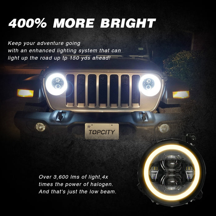 TOPCITY 9 inch LED Headlights with DRL & Amber Turn Signal for 2018-2024 Jeep Wrangler JL/JLU Jeep JT Gladiator (2Pcs/Set)