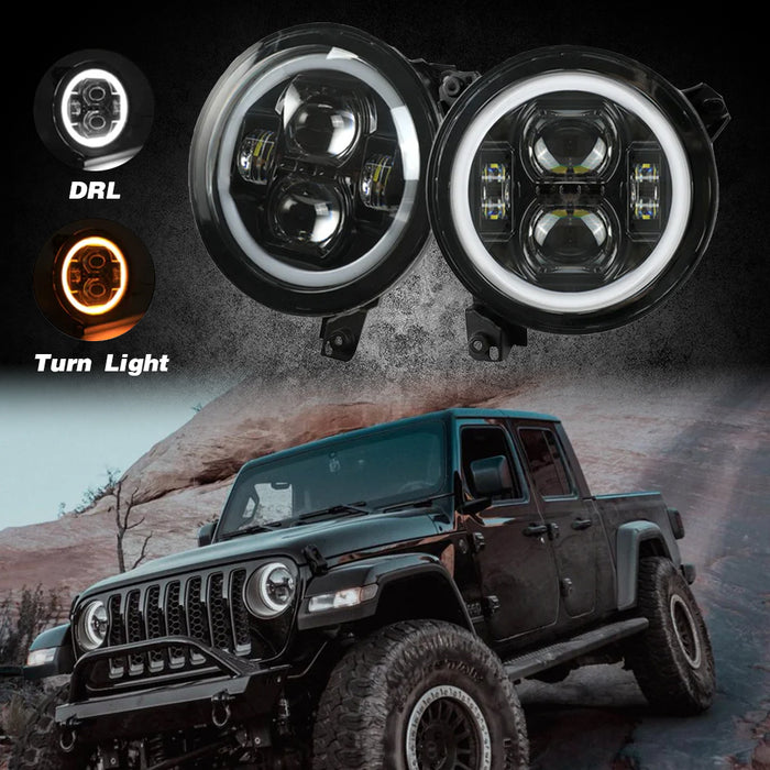 TOPCITY 9 inch LED Headlights with DRL & Amber Turn Signal for 2018-2024 Jeep Wrangler JL/JLU Jeep JT Gladiator (2Pcs/Set)