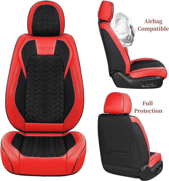 Topcity Seat Covers Full Set, 5 Seats Car Seat Cover Winter, Front and Back Seat Covers for Cars, Breathable Faux Leather Car Seat Cushion, Car Seat Protector Universal Fit for Most Cars Vans, Red