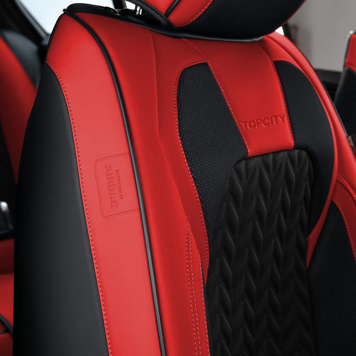 Topcity Seat Covers Full Set, 5 Seats Car Seat Cover Winter, Front and Back Seat Covers for Cars, Breathable Faux Leather Car Seat Cushion, Car Seat Protector Universal Fit for Most Cars Vans, Red