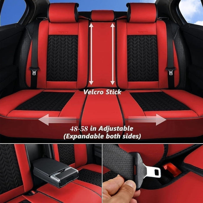 Topcity Seat Covers Full Set, 5 Seats Car Seat Cover Winter, Front and Back Seat Covers for Cars, Breathable Faux Leather Car Seat Cushion, Car Seat Protector Universal Fit for Most Cars Vans, Red