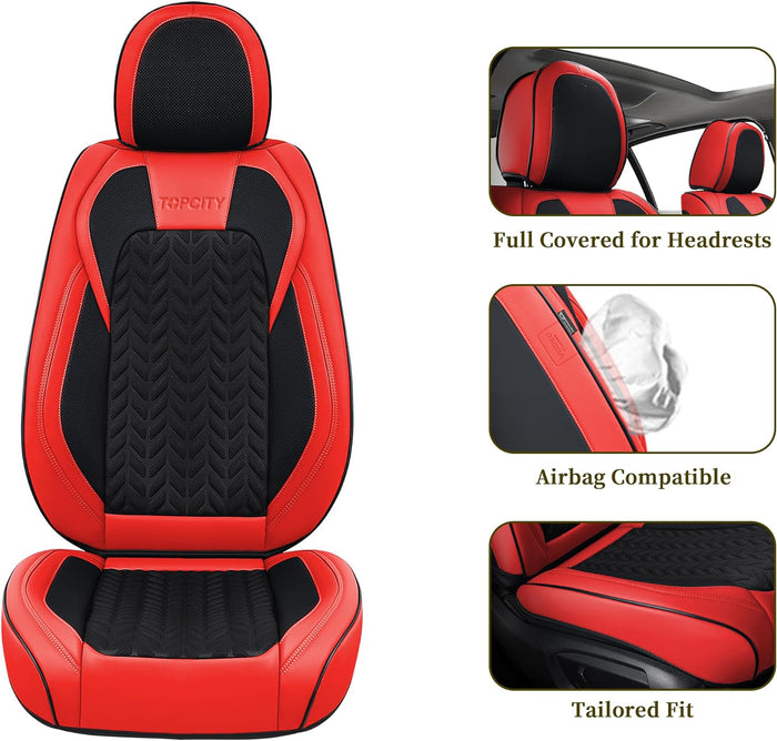 Topcity Seat Covers Full Set, 5 Seats Car Seat Cover Winter, Front and Back Seat Covers for Cars, Breathable Faux Leather Car Seat Cushion, Car Seat Protector Universal Fit for Most Cars Vans, Red