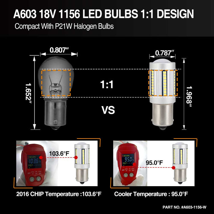 66-SMD 2016 1156 Canbus LED Bulbs For Turn Signal, Tail/Brake Light, Backup/Reverse or Daytime Running Light/DRL