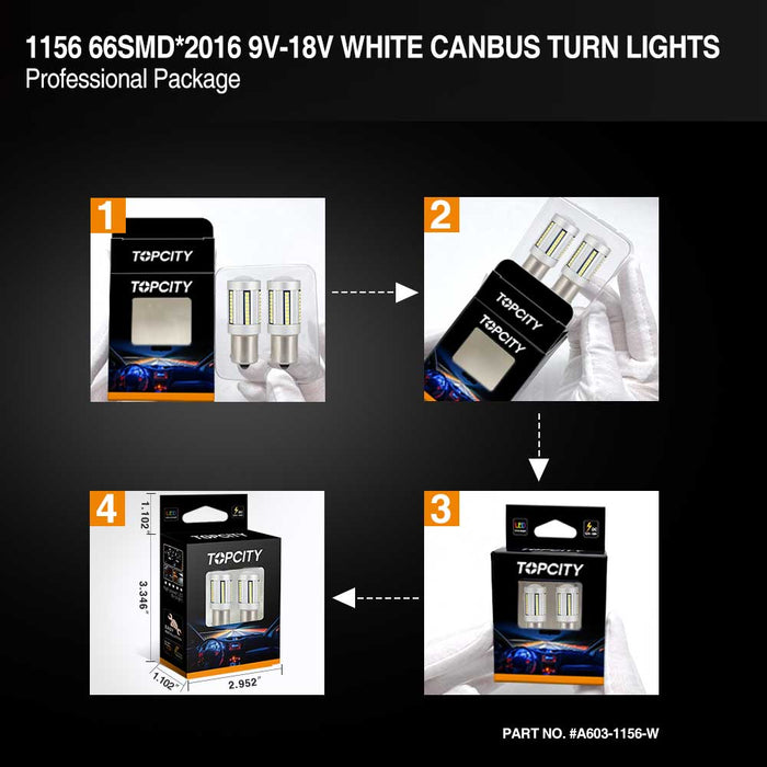 66-SMD 2016 1156 Canbus LED Bulbs For Turn Signal, Tail/Brake Light, Backup/Reverse or Daytime Running Light/DRL