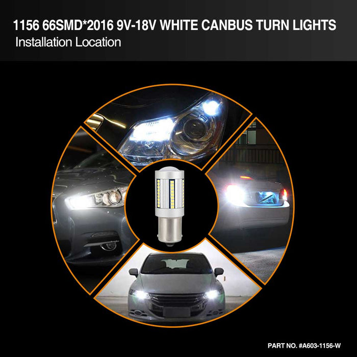 66-SMD 2016 1156 Canbus LED Bulbs For Turn Signal, Tail/Brake Light, Backup/Reverse or Daytime Running Light/DRL