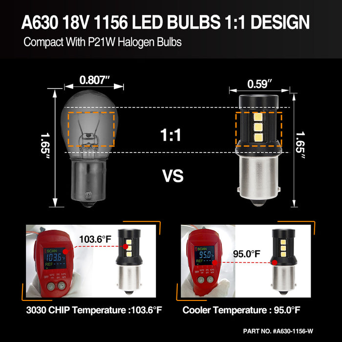 15-SMD 3030 1156  LED Bulbs For Turn Signal, Tail/Brake Light, Backup/Reverse or Daytime Running Light/DRL