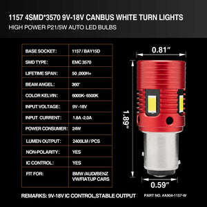 1157 Canbus Free 4-SMD 3570 360-Degree Shine White LED Bulbs For Turn Signal, Tail/Brake Light, Backup/Reverse or Daytime Running Light/DRL