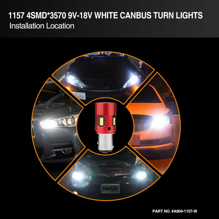 1157 Canbus Free 4-SMD 3570 360-Degree Shine White LED Bulbs For Turn Signal, Tail/Brake Light, Backup/Reverse or Daytime Running Light/DRL