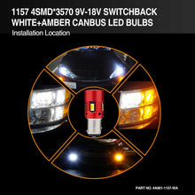 Load image into Gallery viewer, 1157 switchback amber+white 4smd 3570 led bulbs inside on cars,1157 switchback,1157 led,1157 led switchback bulbs,2357 switchback led,1157 switchback led turn signal,best 1157 switchback led,1157a switchback led,1157 led bulb amber and white,1157 dual color led,jdm astar 1157 switchback,1157 switchback bulbs,1157 led white amber,2357a switchback,bay15d switchback led,a901 1157 ba15d 1493 2057 2357 2397 7528 P21/4W 4smd 3570 switchback double color led manufacturer,exporter