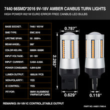Load image into Gallery viewer, 66-SMD 2016 7440 Euro Error Free Canbus LED Bulbs For Turn Signal, Tail/Brake Light, Backup/Reverse or Daytime Running Light/DRL