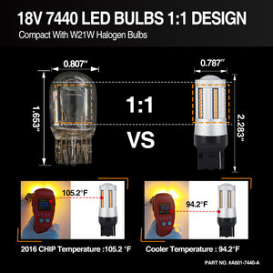 66-SMD 2016 7440 Euro Error Free Canbus LED Bulbs For Turn Signal, Tail/Brake Light, Backup/Reverse or Daytime Running Light/DRL