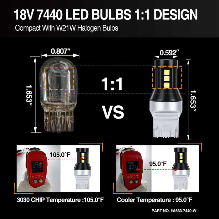 15-SMD 3030 7440  LED Bulbs For Turn Signal, Tail/Brake Light, Backup/Reverse or Daytime Running Light/DRL