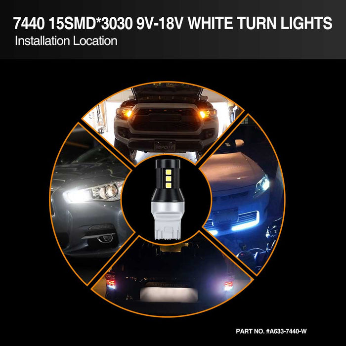 15-SMD 3030 7440  LED Bulbs For Turn Signal, Tail/Brake Light, Backup/Reverse or Daytime Running Light/DRL