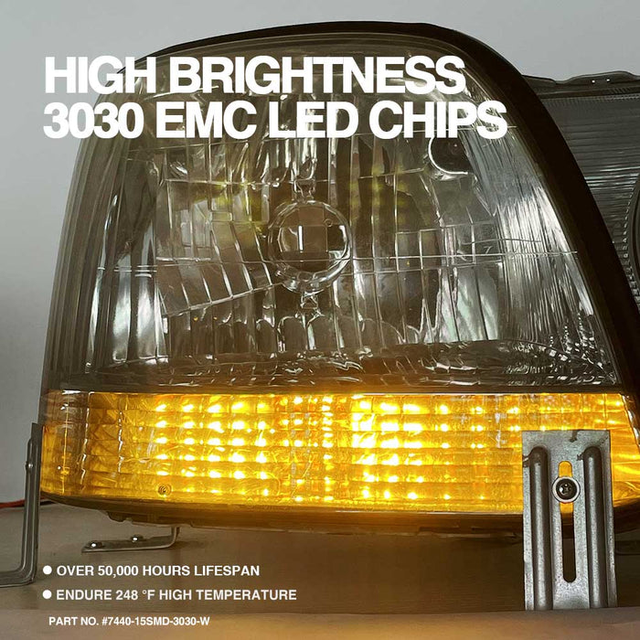 15-SMD 3030 7440  LED Bulbs For Turn Signal, Tail/Brake Light, Backup/Reverse or Daytime Running Light/DRL