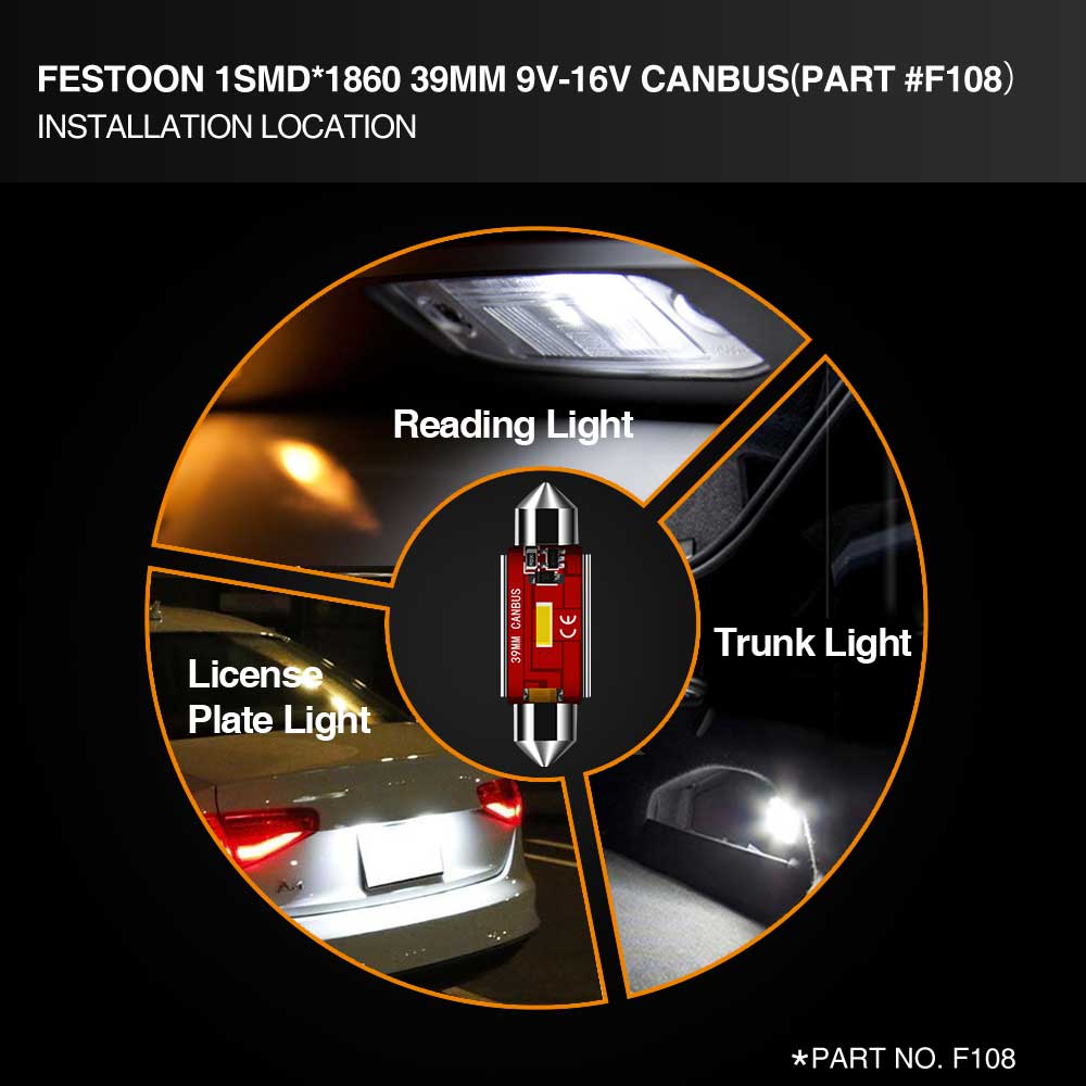 39mm 42mm C5W LED Lampadine CANBUS 12V 38-42mm per Auto Festone
