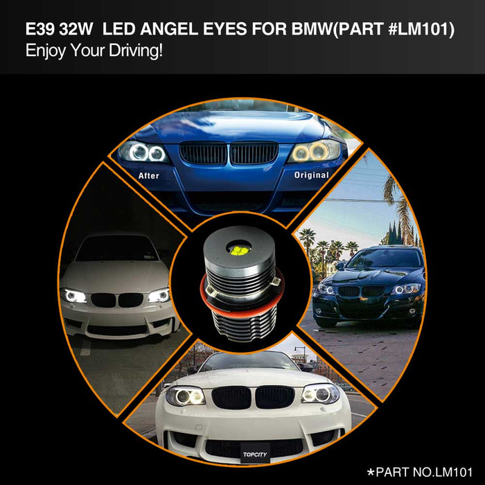 topcity led angel eye,e39 led angel eye,bmw e39 led angel eyes,bmw e39 angel eye bulb,bmw e39 cotton angel eyes,bmw e39 angel eye bulb replacement,e39 halo bulb,e39 rgb angel eyes,lm101 e39 32w led angel eye manufacturer,exporter with a factory in china.