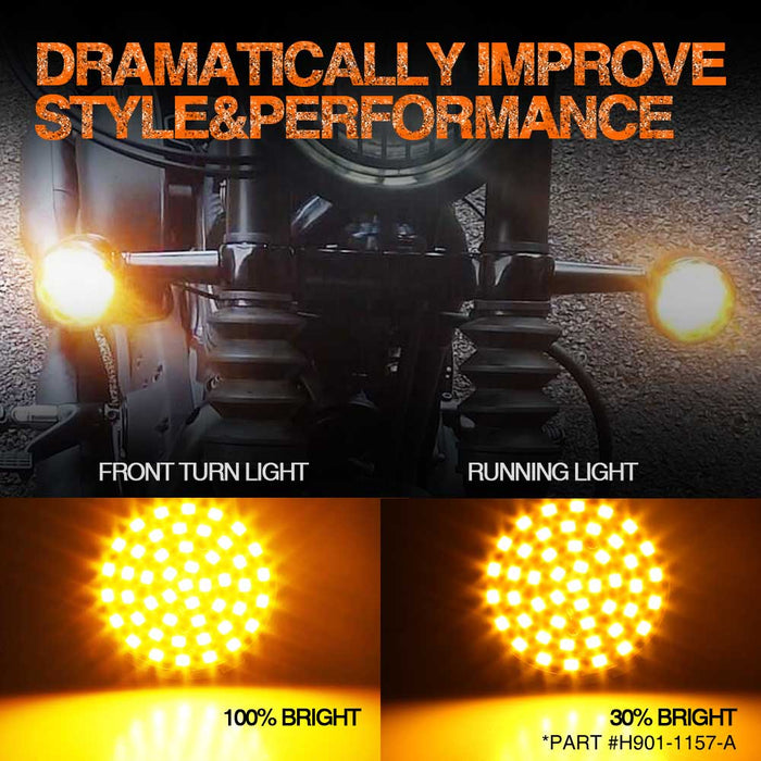 1157 Amber-Topcity 2” Bullet Style Front LED Turn Signal w/ Running Light Kit for Harley Davidson - (2) Front Turn Signals