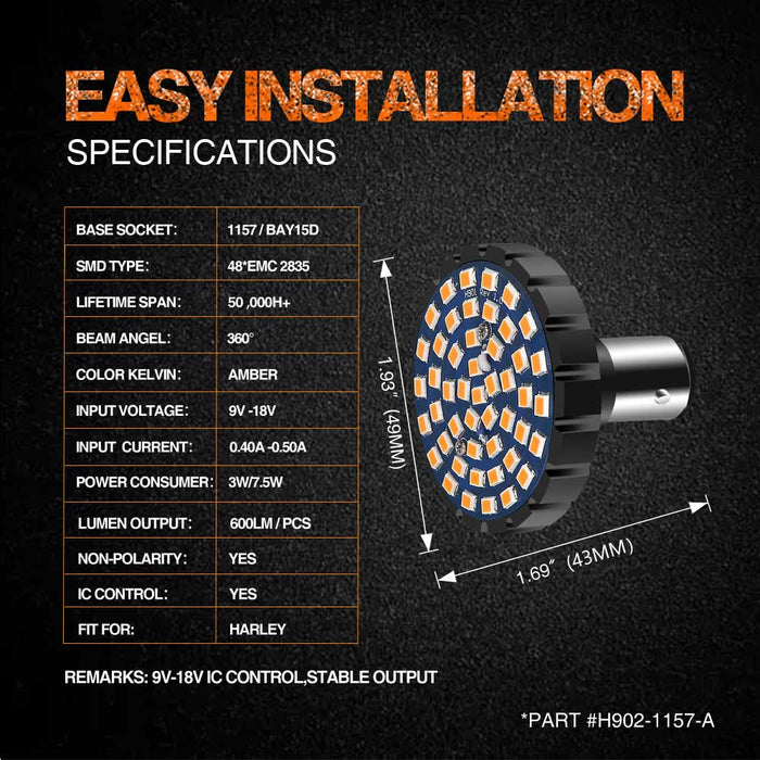 1157 Amber-Topcity 2” Bullet Style Front LED Turn Signal w/ Running Light Kit for Harley Davidson - (2) Front Turn Signals