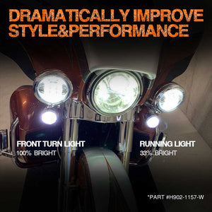 1157 White-Topcity 2” Bullet Style Front LED Turn Signal w/ Running Light Kit for Harley Davidson - (2) Front Turn Signals