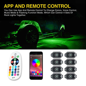 8 Pods RGBW Underglow LED Rock Lights Bluetooth Multicolor Neon LED Light Kit