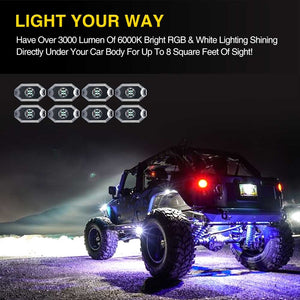 8 Pods RGBW Underglow LED Rock Lights Bluetooth Multicolor Neon LED Light Kit