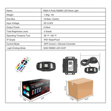 Load image into Gallery viewer, r820 4 pods 232.8  rock lights specifications,rock lights for trucks,led rock lights,topcity mictuning rock lights,RGBW rock lights,rock lights jeep,best rock lights,best rock lights for trucks,brightest rock lights,rgbw rock lights,rock lights for utv,rock lights for atv,5150 rock lights,rock lights 4x4,rgbw led rock lights,rock led,red rock lights,pure white rock lights,jeep wrangler rock lights,amber rock lights,rock lights for cars,topcity r820 4 pods rgbw led rock lights for turcks jeep atv utv cars