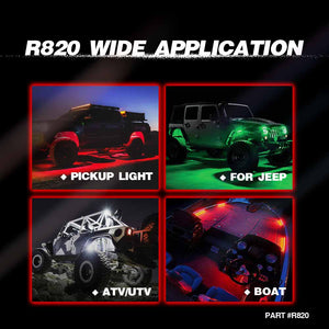 r820 4 pods rock lights wide application,rock lights for trucks,led rock lights,topcity mictuning rock lights,RGBW rock lights,rock lights jeep,best rock lights,best rock lights for trucks,brightest rock lights,rgbw rock lights,rock lights for utv,rock lights for atv,5150 rock lights,rock lights 4x4,rgbw led rock lights,rock led,red rock lights,pure white rock lights,jeep wrangler rock lights,amber rock lights,rock lights for cars,topcity r820 4 pods rgbw led rock lights for turcks jeep atv utv cars