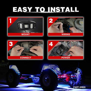 r820 4 pods 232.8 easy to install, rock lights,rock lights for trucks,led rock lights,topcity mictuning rock lights,RGBW rock lights,rock lights jeep,best rock lights,best rock lights for trucks,brightest rock lights,rgbw rock lights,rock lights for utv,rock lights for atv,5150 rock lights,rock lights 4x4,rgbw led rock lights,rock led,red rock lights,pure white rock lights,jeep wrangler rock lights,amber rock lights,rock lights for cars,topcity r820 4 pods rgbw led rock lights for turcks jeep atv utv cars