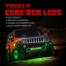 Load image into Gallery viewer, r802 core rgb leds rock lights,rock lights for trucks,led rock lights,topcity mictuning rock lights,white rock lights,rock lights jeep,best rock lights,best rock lights for trucks,brightest rock lights,rgbw rock lights,rock lights for utv,rock lights for atv,5150 rock lights,rock lights 4x4,rgb led rock lights,rock led,white led rock lights,red rock lights,pure white rock lights,jeep wrangler rock lights,amber rock lights,rock lights for cars,r802 8 pods rgb led rock lights for turcks jeep atv utv cars