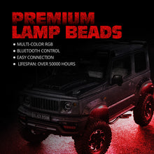 Load image into Gallery viewer, r802 lamp beads rock lights,rock lights for trucks,led rock lights,topcity mictuning rock lights,white rock lights,rock lights jeep,best rock lights,best rock lights for trucks,brightest rock lights,rgbw rock lights,rock lights for utv,rock lights for atv,5150 rock lights,rock lights 4x4,rgb led rock lights,rock led,white led rock lights,red rock lights,pure white rock lights,jeep wrangler rock lights,amber rock lights,rock lights for cars,r802 8 pods rgb led rock lights for turcks jeep atv utv cars