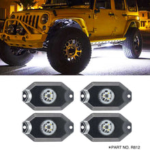 Load image into Gallery viewer, r812 4 pods white rock lights,rock lights for trucks,led rock lights,white led rock lights,white rock lights,rock lights jeep,best rock lights,best rock lights for trucks,brightest rock lights,rgbw rock lights,rock lights for utv,rock lights for atv,5150 rock lights,rock lights 4x4,rgb led rock lights,rock led,red rock lights,pure white rock lights,jeep wrangler rock lights,amber rock lights,rock lights for cars,topcity r812 4 pods white led rock lights for turcks jeep atv utv cars