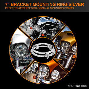 topcity silver 7 inch round headlight ring mounting bracket for harley davidson